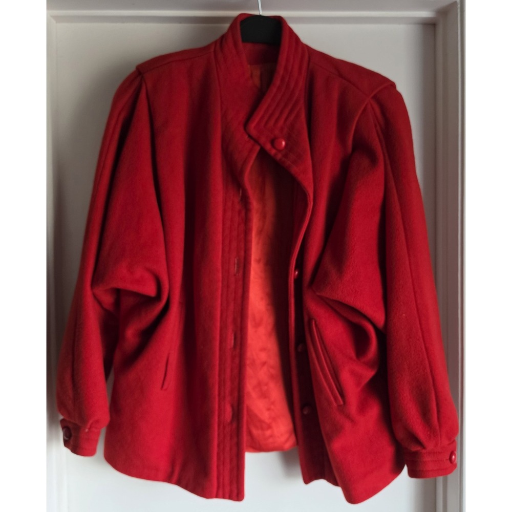 Braefair Women Red Coat Long Sleeve Collared Solid Vintage Jacket Overcoat